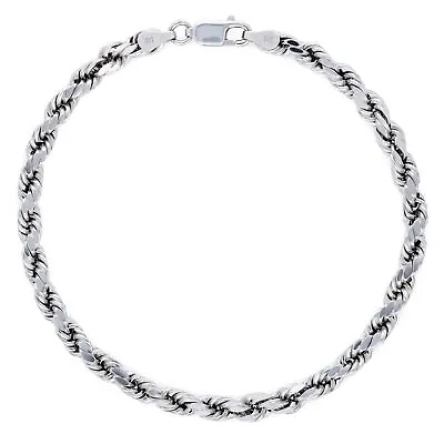 Real 14K White Gold Mens 4mm Diamond Cut Rope Chain Italian Bracelet 8  • $253