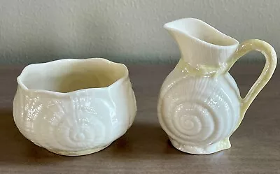 Belleek Sea Shell Creamer & Open Sugar Bowl~Ireland~Bone China~7th Mark • $21.95