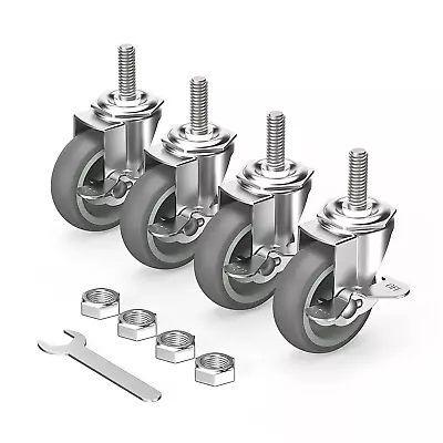 Caster Wheels 3 Inch Locking Stem Threaded Swivel Casters Set Of 4 Heavy Duty Gr • $26.65