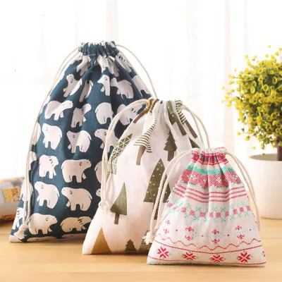 Cotton Linen Drawstring Storage Bag Toy Laundry Organizer Travel Pouch S/M/L • £2.09