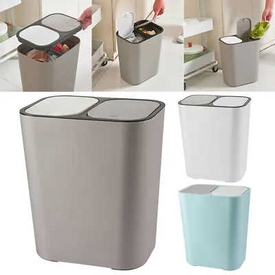 Kitchen Recycling Bins Dust Rubbish Waste Press Top Double Duo Bin Dustbin 15L • £10.94