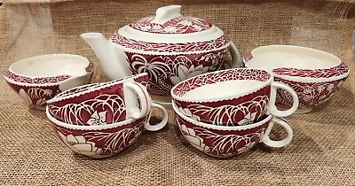 Vintage Lovely Hawaiian Flowers Tea Set With 4 Cups Vernon Kilns Don Blanding • $160