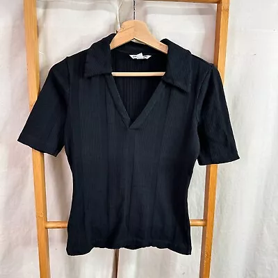 Country Road Polo Top Womens 2XS Black Collar Short Sleeve V-Neck Cotton Blend • $18.76