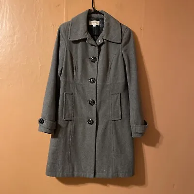 Merona Womens Wool Pea Coat Size Small Gray Collared Button Front Long • $35