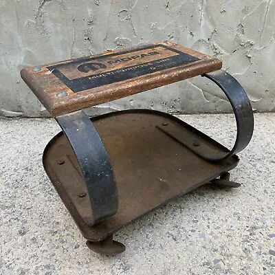Vintage Mopar Roller Seat Wood & Metal Rolling Tool Cart Creeper Mechanic Shop • $234.99