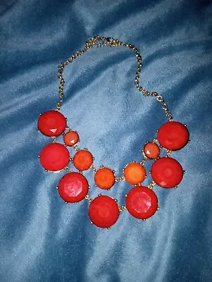 Bib Necklace Vintage Style Gold Tone Red Faceted Rhinestones 23  Adjustable • $12