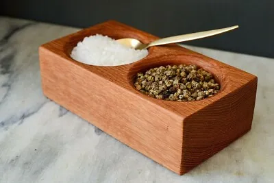 Salt And Pepper Pinch Pots Handmade From Eco-friendly Oak Hardwood. 60mm Holes • £17.99