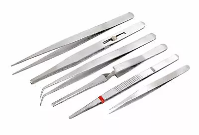 6pc Stainless Steel Craft Tweezer Set - Straight & Bent • £5.49