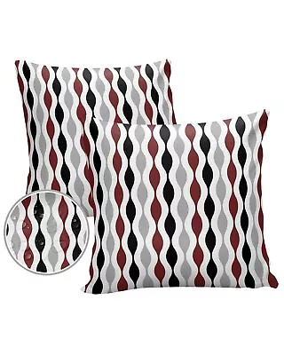 Outdoor Throw Pillow Cases Burgundy Red Ripple Mid Century StripeWaterproof ... • $14.82