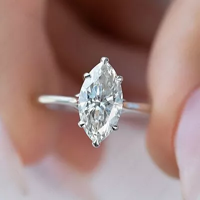 Marquise Cut D/VVS1 Moissanite 14K White Gold Plated Anniversary Wedding Ring • $89.99