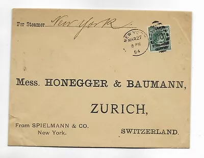 1894  Steamer New York  Supplementary Mail Cover To Switzerland Scott #226 Tied • $29.95