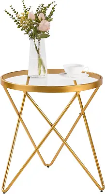 Round End Table With Clear Glass Golden Legs And Metal Frame Mid Century Modern • $120.35