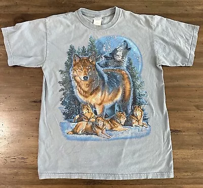 Vintage Wolf Pack T Shirt Mens Blue Native Howling Animal Winter Wildlife Tee M • $24