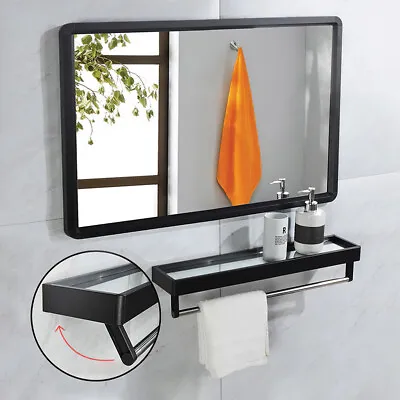 Metal Frame Rectangle Vanity Mirror With Shelf Wall Mounted Bathroom HD Mirrors • £20.95