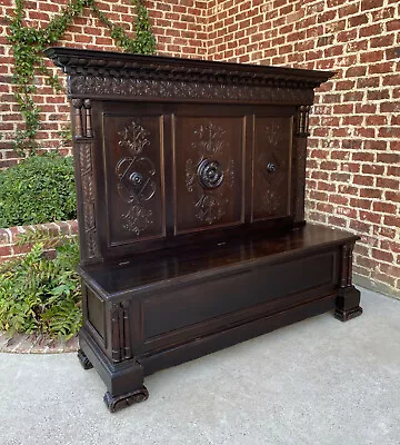 Antique Italian Bench Settee Entry Hall Foyer Renaissance Revival Oak 19th C • $2300