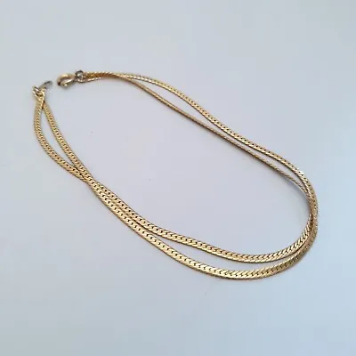 Vintage Herringbone Anklet Double Gold Tone Thin Chains 9 Inch Length • $13
