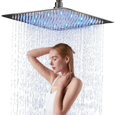 Bathroom LED Changing Color 12-inch Square Rainfall Shower Head Overhead Sprayer • $39.59