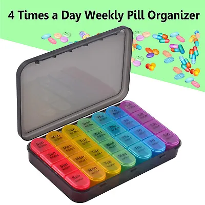 1x Weekly Pill Box Organizer 4 Times A Day 7 Day Organizer Case Medicine Storage • $11.77
