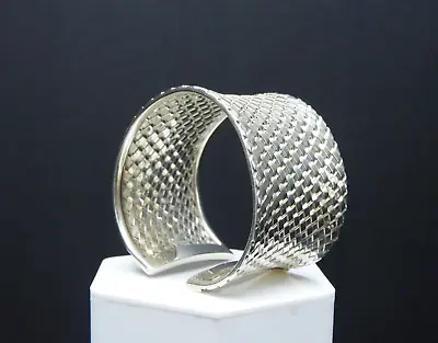 Vintage Wide Cuff Weave Bracelet BA Indonesia Solid 925 Sterling Silver Jewelry • $116.99