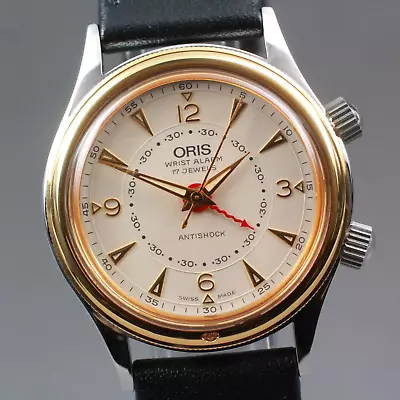 Vintage Exc+5 ORIS Alarm 418 7451 63 Men's Automatic Watch Limited Silver Gold • $1045.86