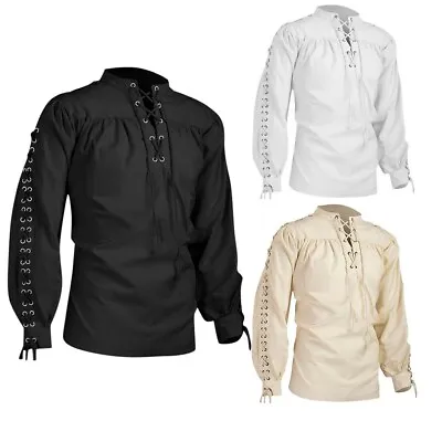 Men's Steampunk Vintage Gothic Victorian Medieval Ruffled Blouse Top Shirts UK • £25.19