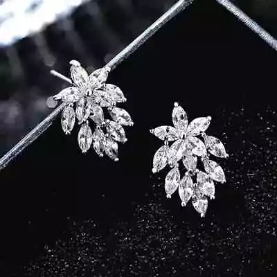 14k White Gold Plated 2Ct Marquise Cut Lab Created Diamond Cluster Stud Earrings • $83.99