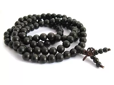 Black Ebony Wood 108 8mm Buddhist Prayer Bead Mala Necklace/Bracelet • $8.99