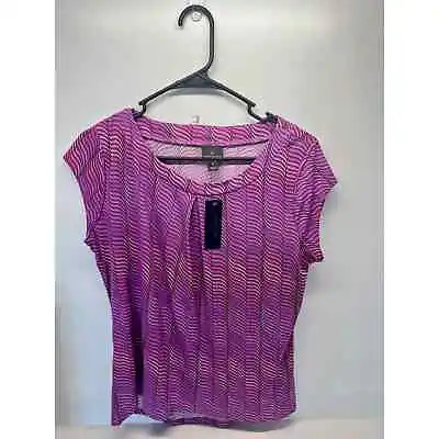 Vintage 90's Worthington Workwear Purple Pink White And Black Blouse Medium NWT • $15.39