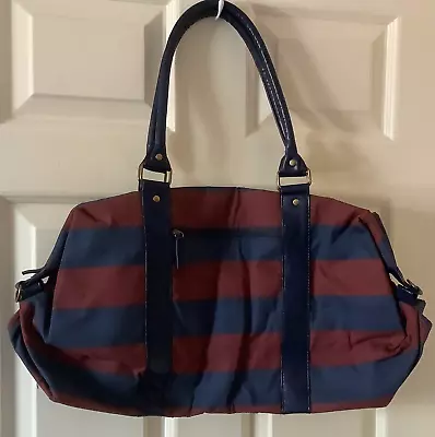 Matalan -Navy & Burgundy Stripe Pattern Large Weekender Holdall Bag- BNWT • £7.45