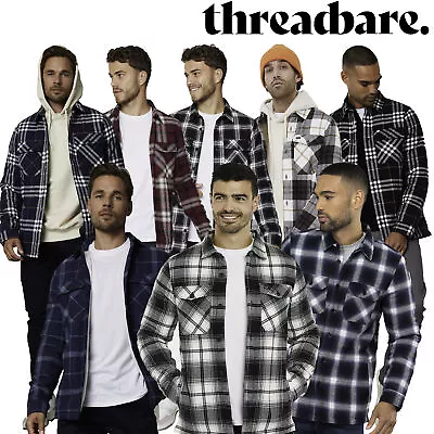 Threadbare Mens Check Heavy Fleece Borg Lined Cotton Shaket Lumberjack Shirt • £32.99