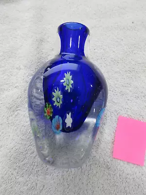 Vintage Fratelli Toso Cobalt Blue Murano Millefiori Glass Vase  5 1/2  • $79