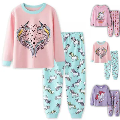2PCS Kids Girls Cartoon Pyjamas Nightwear Unicorn Loungewear Outfits PJs Set UK • £7.79