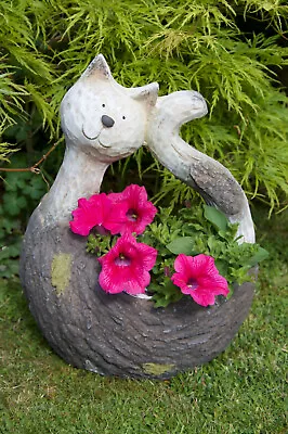 Cat Resin Bark Planter Garden Figurine Plant Pot Holder Garden Indoor Ornament • £29.99