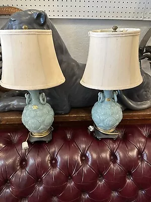 Pair Of Vintage Chinese Celadon Lamps • $595