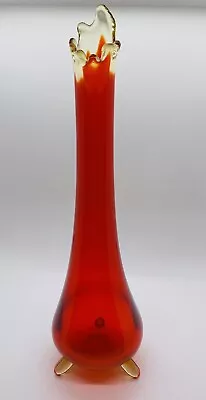 Mid-Century Modern Vtg LE Smith Glass Amberina Red Orange 14  Swung Vase 3 Toed • $39.88