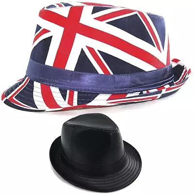 Mens Trilby Hats UK Unisex Union Jack UK Flag Black Patent Trilby Hat For Men  • £9.99