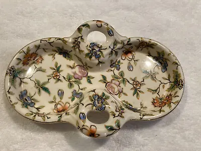 Moriyama Mori-Machi Chintz Trinket Dish Japan 7  X 4 1/2  Ceramic Hand Painted • $10.83