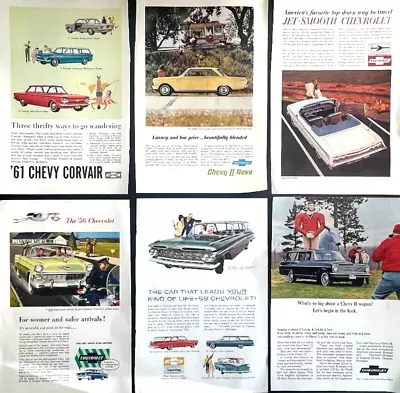 CHEVROLET Vintage Advertising LOT OF 6 CHEVY Original Paper Full Page AUTO Ads • $15