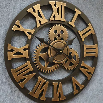 $31.99 • Buy New 40cm Large Round Hanging Clock MDF Wall Clock Vintage Home Decor AU Seller
