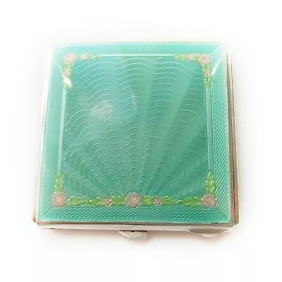 £295 • Buy Antique 1940s Sterling Silver Guilloche Enamel Mirror Compact