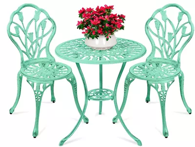 3 Piece Outdoor Patio Bistro Set Teal Antique Finish Deck Porch 2 Chairs + Table • $199.99