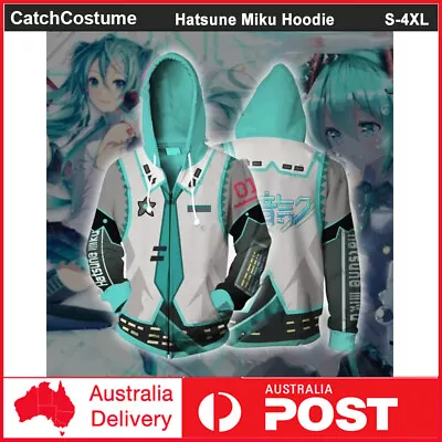 Hatsune Miku Hoodie Cosplay Costume Mens Womens 3D Printed Full Zip Sweatshirts • $24.93