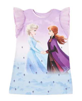 Disney Frozen Girls Nightgown Purple Short Flutter Sleeves Graphic Size 10 • $16.49