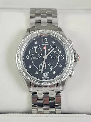 NEW Michele Belmore Chronograph Diamond Silver & Black Watch MW29B01A1993 NWT • $998.98