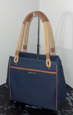 MICHAEL KORS Handbag Talia Large Cotton Grab Bag Beach Tote Navy AUTHENTIC • $79.99