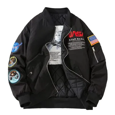 Men Winter Flight Jacket NASA Style Bomber Coats Ma1 Pilot Army Jacket Outwear • £35.72