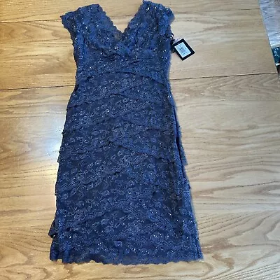 NWT Marina Gray Lace Beaded Dress Women's Size 10 Sleeveless Knee Length • $29.95