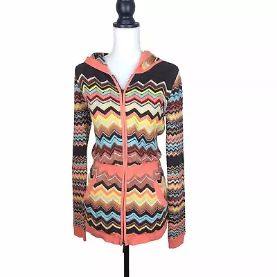 MISSONI For Target Women's Hooded Knit Cardigan XL Brown Orange Chevron Zip Up • $39.99