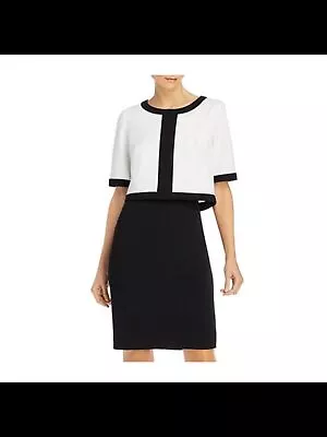 $47.99 • Buy ADRIANNA PAPELL Womens Black Popover Round Short Wear To Work Sheath Dress 16