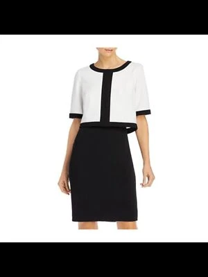 $47.99 • Buy ADRIANNA PAPELL Womens Black Popover Round Short Wear To Work Sheath Dress 16